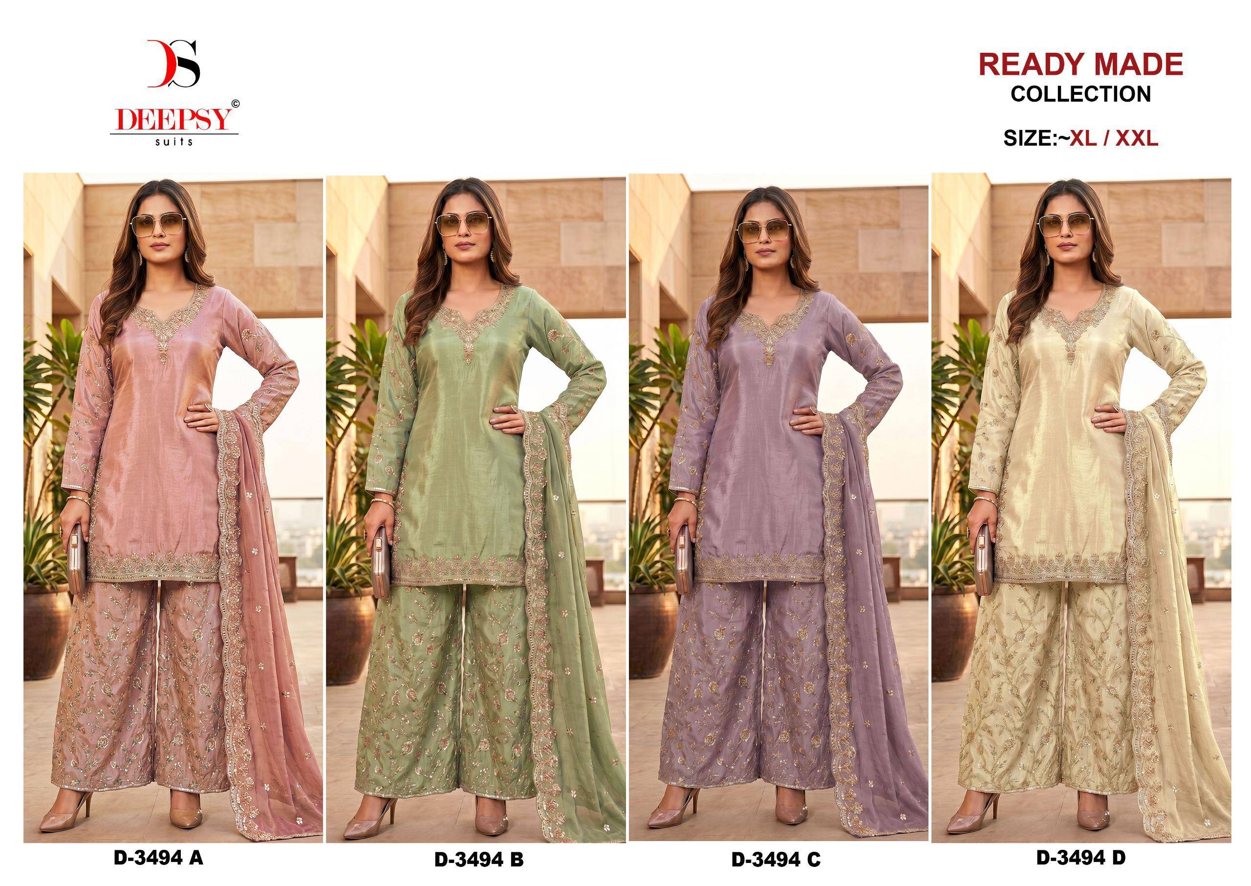 D-3494 by  DEEPSY SUITS 3494 A To 3494D Series Pakistani Stylish Beautiful Colourful Printed Pure Viscouse Tissue Stitched Dresses At Wholesale Price